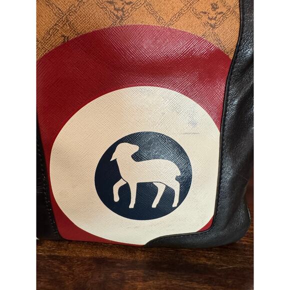 Vintage LAMB Designer Tote Clutch Bag Monogrammed Leather Iconic Sheep Logo - Picture 11 of 11